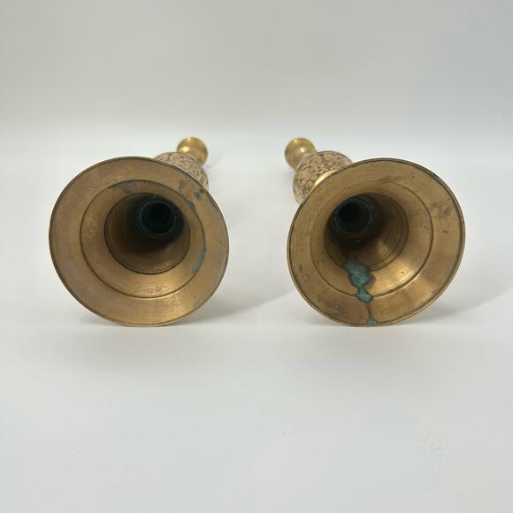 Vintage Pair Large Brass Statement Candlesticks Mid Century Modern Candelabras - Picture 5 of 8